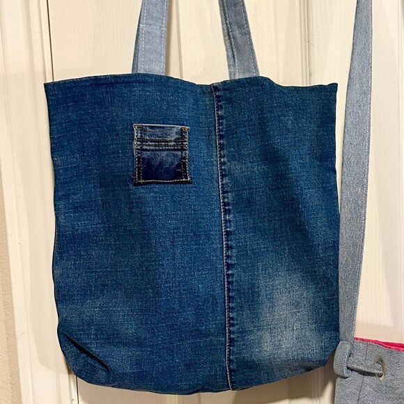 BUNDLE (2) New Hand Made Blue Jean Casual Everyday Shoulder Bag Handbag Boho - Picture 7 of 16